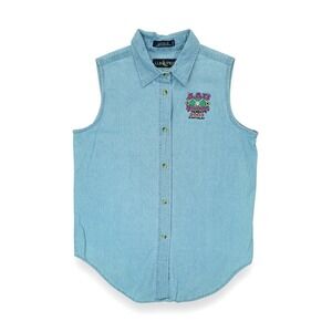 VTG 2003 Luna Pier Blue Denim Jean Button Up Vest Sleeveless Size M ~ Ladies
